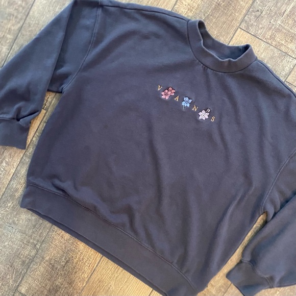 Vans Tops - vans floral embroidered crewneck sweatshirt in charcoal grey